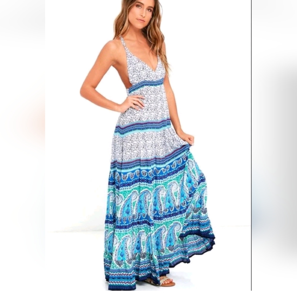 RAGA Boho Style Maxi Dress With Unique T Back Size Small